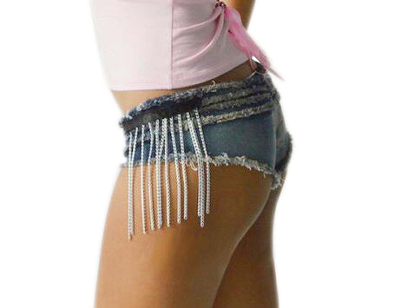 W25004  Low Waist Fringe Denim Short Shorts